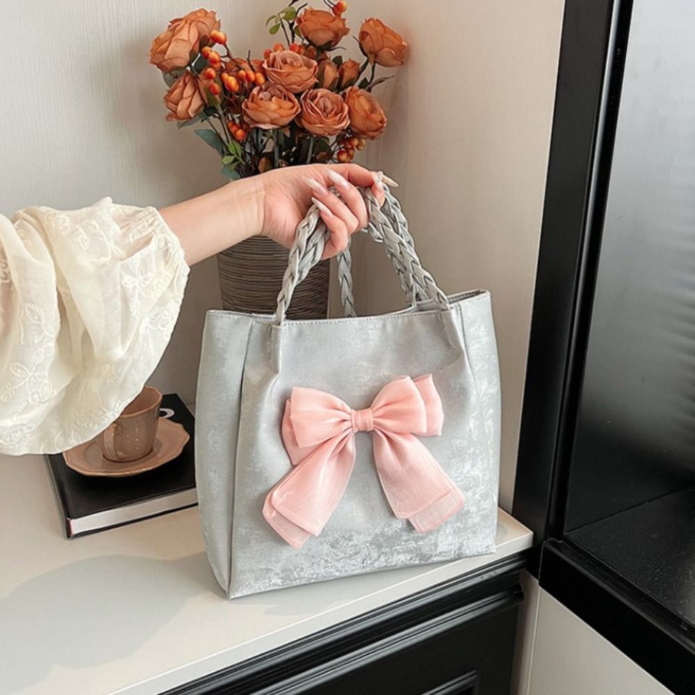 Fashion Ballet Style Bowknot Underarm Bags PU Leather Large Capacity Bow Tote Handbag Y2K Korean Bowknot Armpit Bag Girls