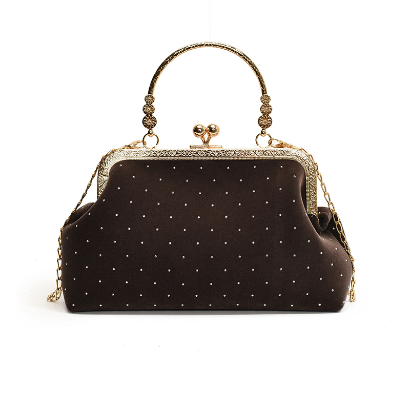 Women Clutch Purses Ladies Evening Bag with Detachable Chain Velvet Shoulder Cross Body Bag Metal Hand Top Handle Bags Party Bag
