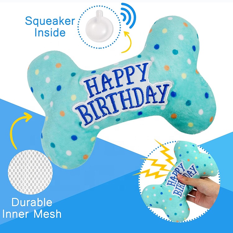 Dog Birthday Toys Plush Dog Crinkle Squeaky Toys Puppy Birthday Party Supplies Dog Chew Toys For Gift