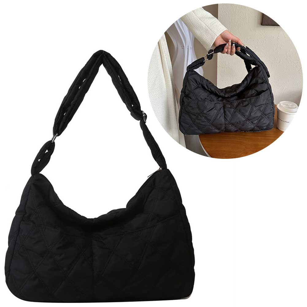 Women Soft Nylon Side Bags Puffy Tote Bag with Adjustable Strap Large Capacity Lady Shoulder Crossbody Bags for Daily Office Use
