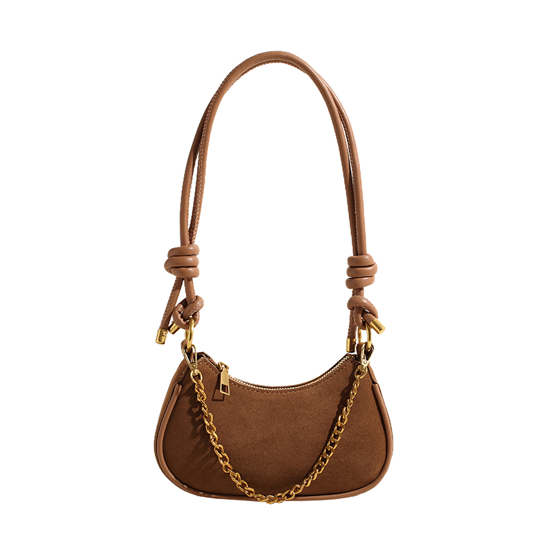 Women Suede Shoulder Bag Adjustable Strap Underarm Purse with Chain Zipper Closure Clutch Purse for Work Travel