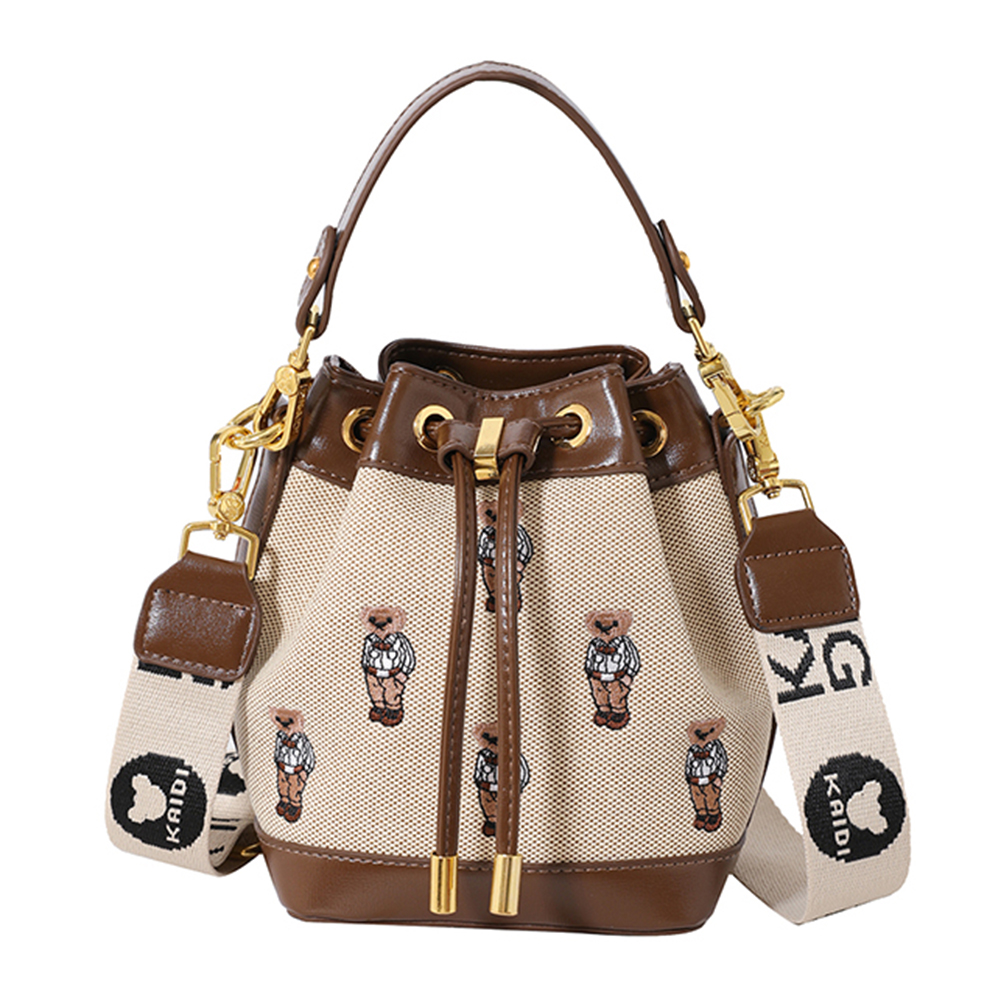 Bucket Bag for Women Drawstring Top Handle Handbag Embroidered Removable Strap Tote Handbag Commuter Travel Bag