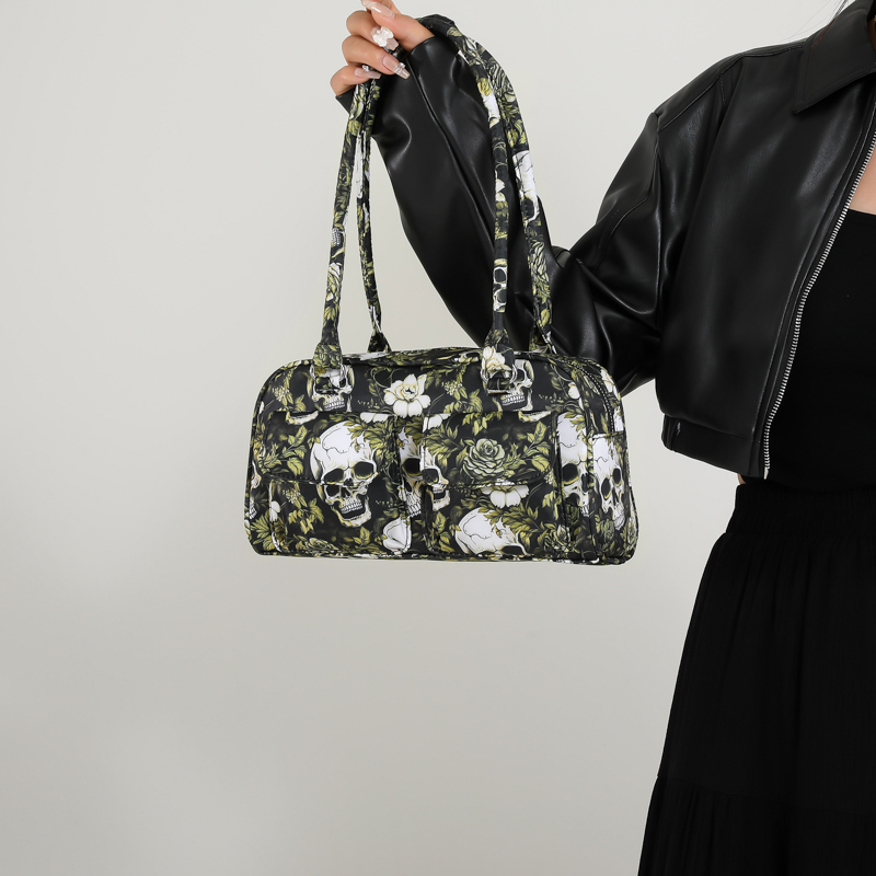Skull Print Boston Tote Bag Halloween Designer Handbag Fashion Satchel Bag Large Capacity for Women Work Shopping Travel