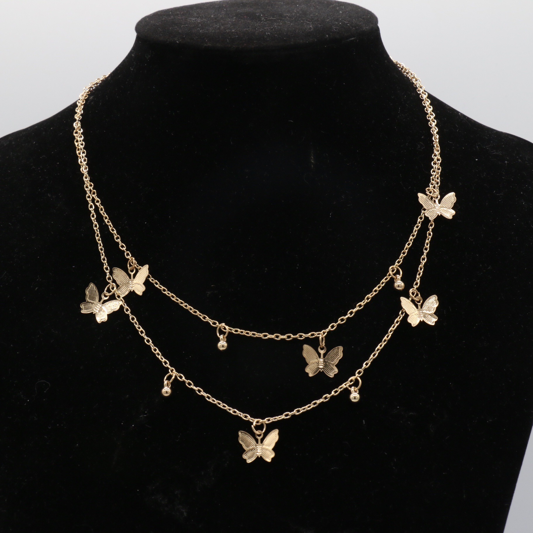 European and American Geometric Vacation Style Butterfly Necklace Women's Cross-border Fashion Simple Pendant Jewelry Copper Bead Pendant Multi-l