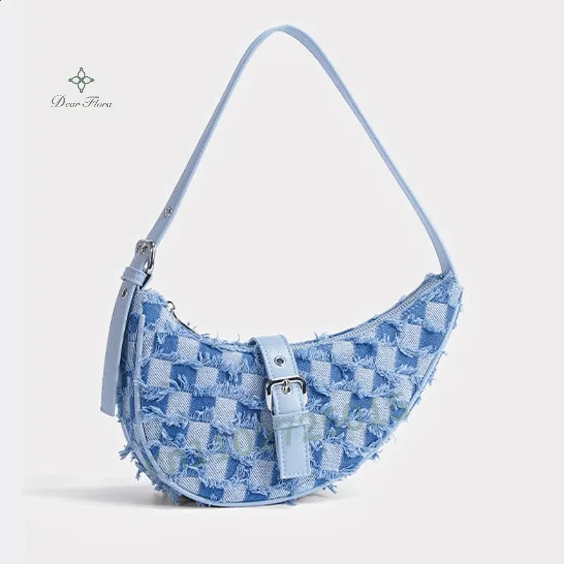 Vintage Denim Shoulder Bag Half Moon Saddle Bag Harajuku Women Underarm Bag Fashion Handbags Casual Ladies Purses Cowboy Bag