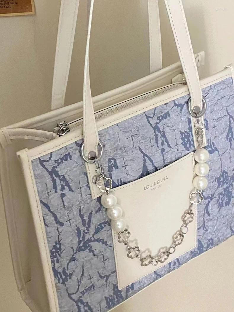 Evening Bags Fashion Design Pearl Beaded Ladies Shoulder Bag Sweet Cute Printed Women's Square Tote Shopping Pu Leather Female Handbags