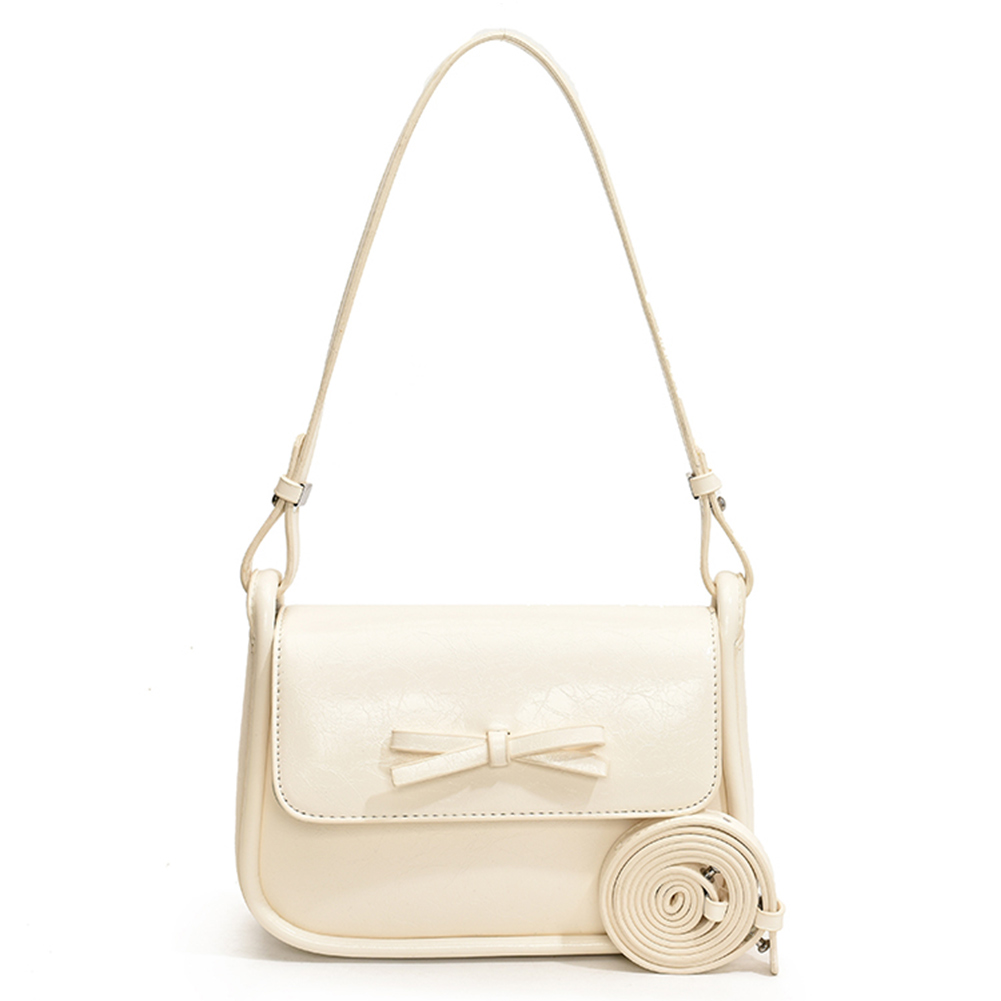 Women Retro Shoulder Bag PU Leather Bow Vintage Crossbody Bag Solid Color Square Underarm Bag Female Commute Bag