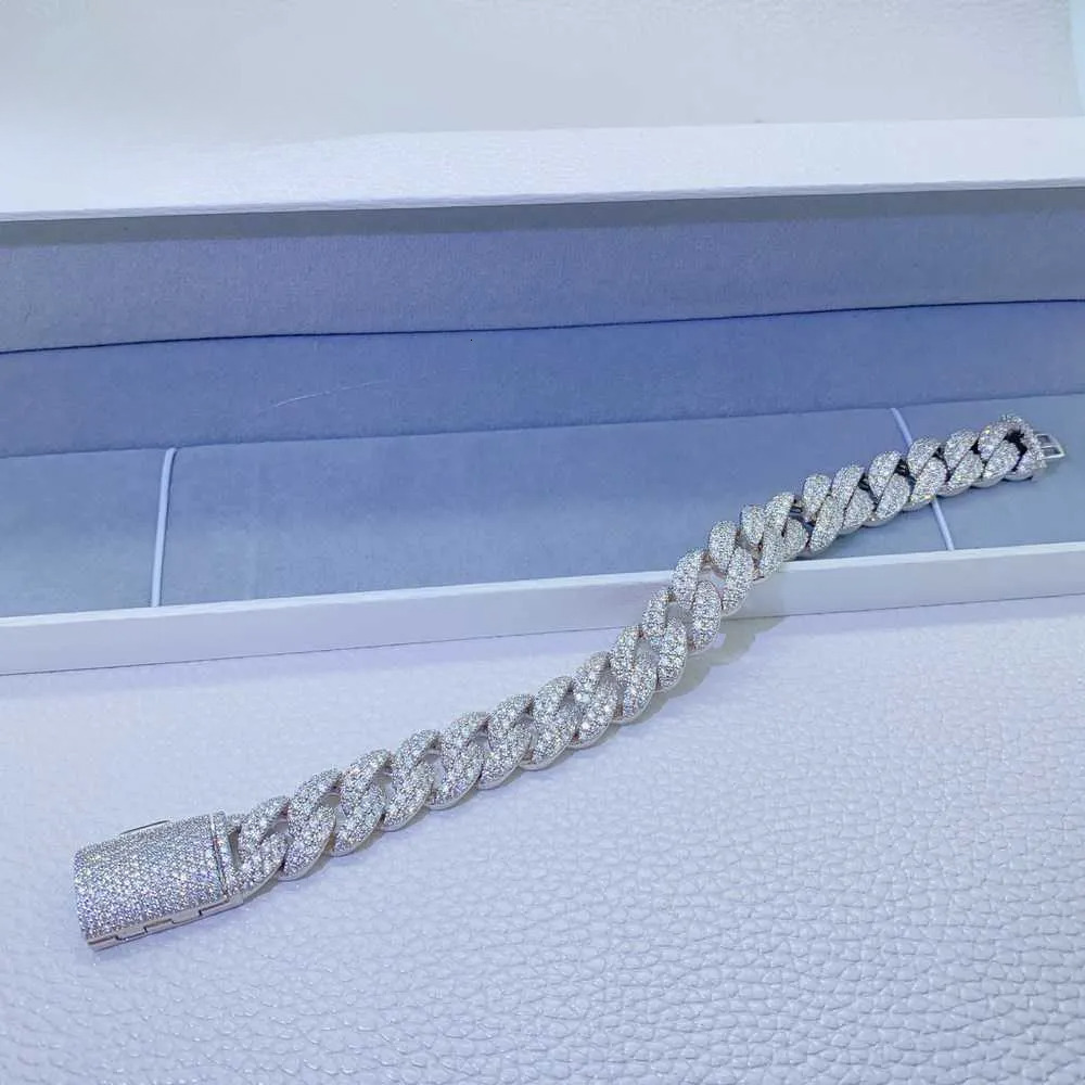 12mm 2 Rows Micro Paved D VVS Lab Dia k Chain Iced Out Sier Moissanite Cuban Bracelet