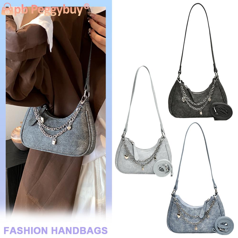 Shoulder Bag for Women with Chain Underarm Bag PU Leather Adjustable Strap Handbag Zipper Crescent Bag for Work Travel Shopping