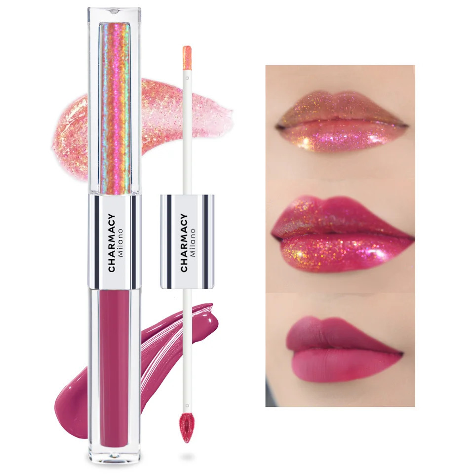 CHARMACY 2-in-1 Sparkling Lip Gloss Long lasting Two tone Lip Gel 8-color Female Makeup 241107