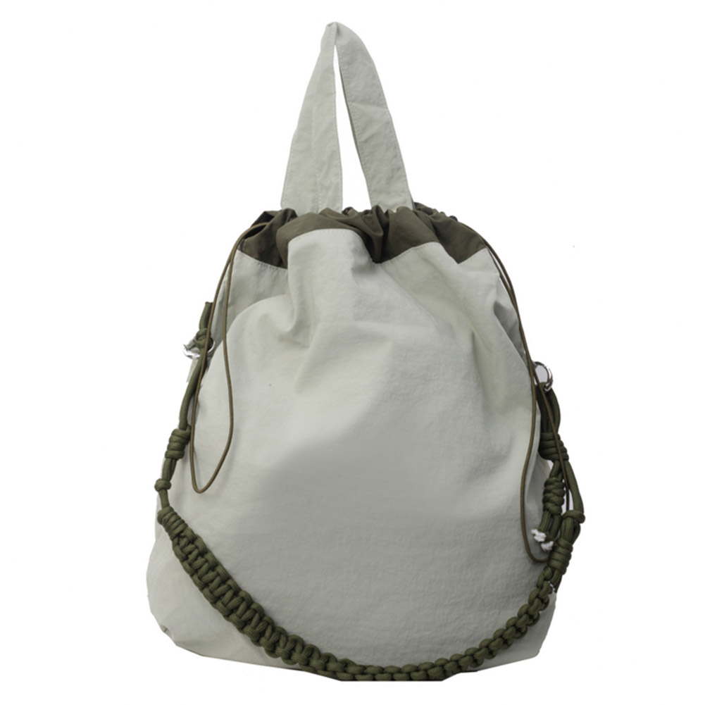 Canvas Shoulder Bag Casual Contrast Color Shoulder Purse Large Top Handle Bag Drawstring for Women