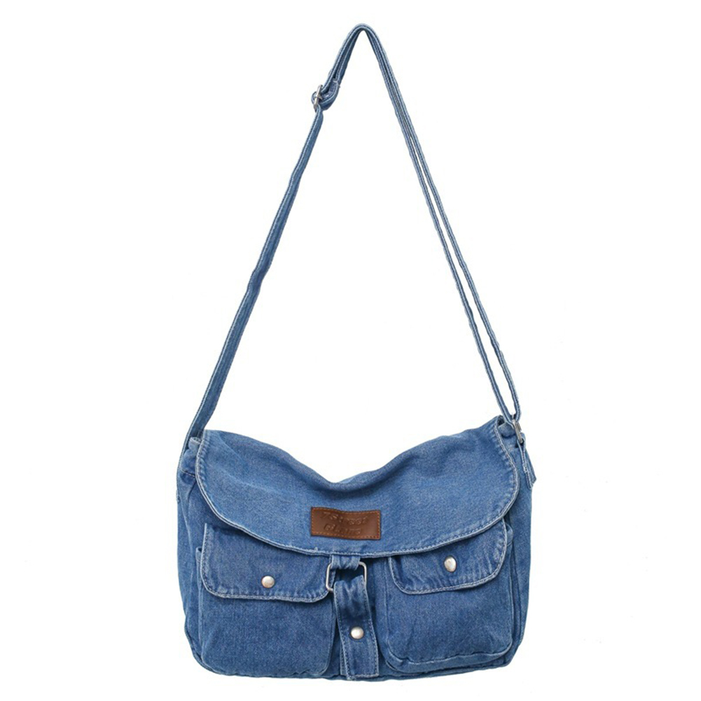 Women Vintage Crossbody Bag Multi Pocket Crossbody Pouch Large Capacity Versatile Adjustable Strap Jean Bag for Travel Work
