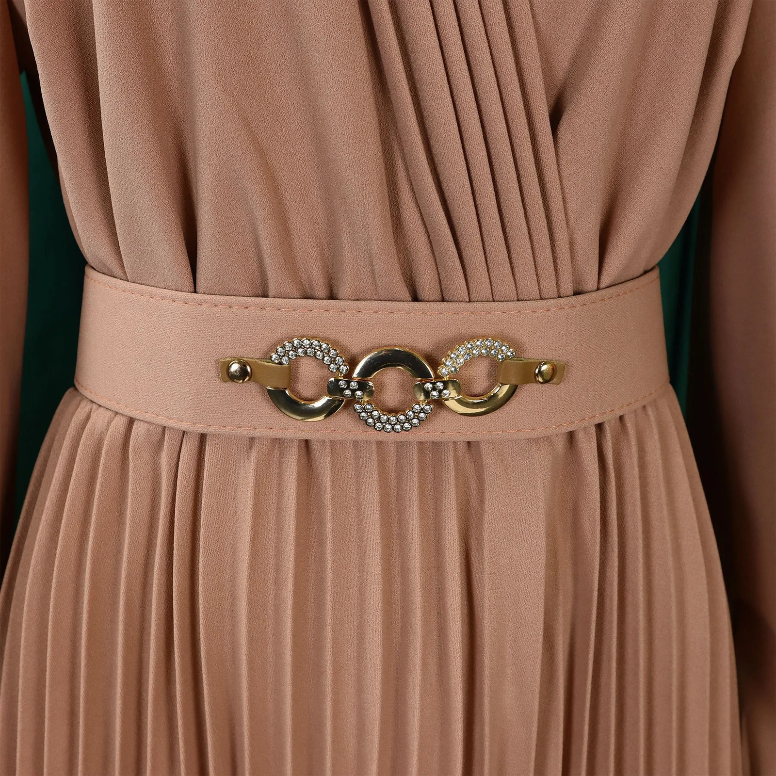 Elegant Dresses Woman y V Neck Full Sleeve Pleated Mid Calf Belt Waisted African Fashion Female Birthday Party Dress 241108