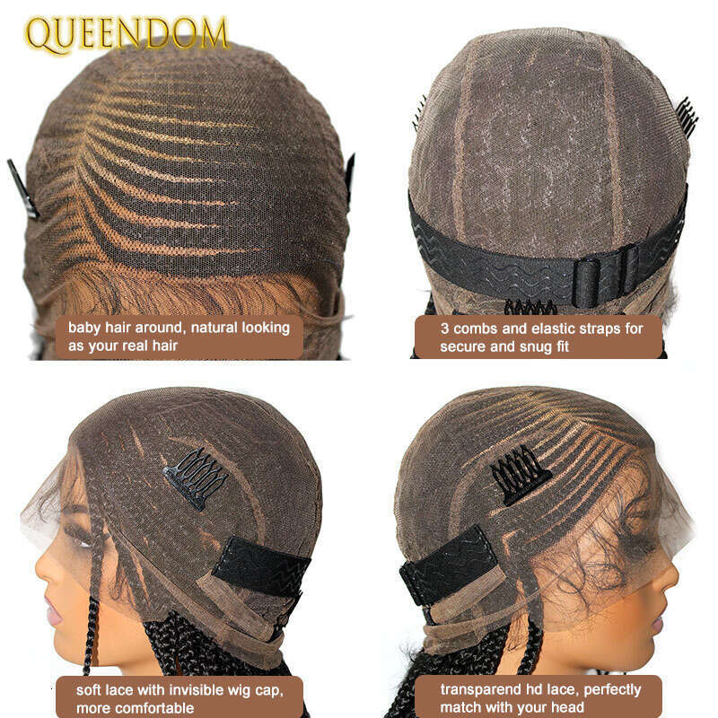 36 Cornrows Synthetic Sidepart Jumbo Braided Full Lace Wig For Black Women Knotless Glueless Box Braids Wigs