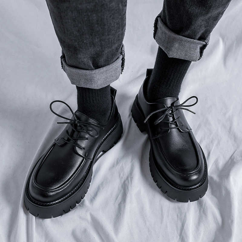 Men Dress Shoes New Big Head Leather Shoes For Mens Trendy Thick Bottom British Youth Height Casual Mens Shoes 241009