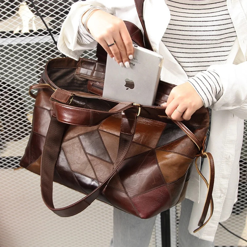 Extra Large for Women Genuine Leather Shoulder Vintage Cowhide Handbag Big Tote Bag