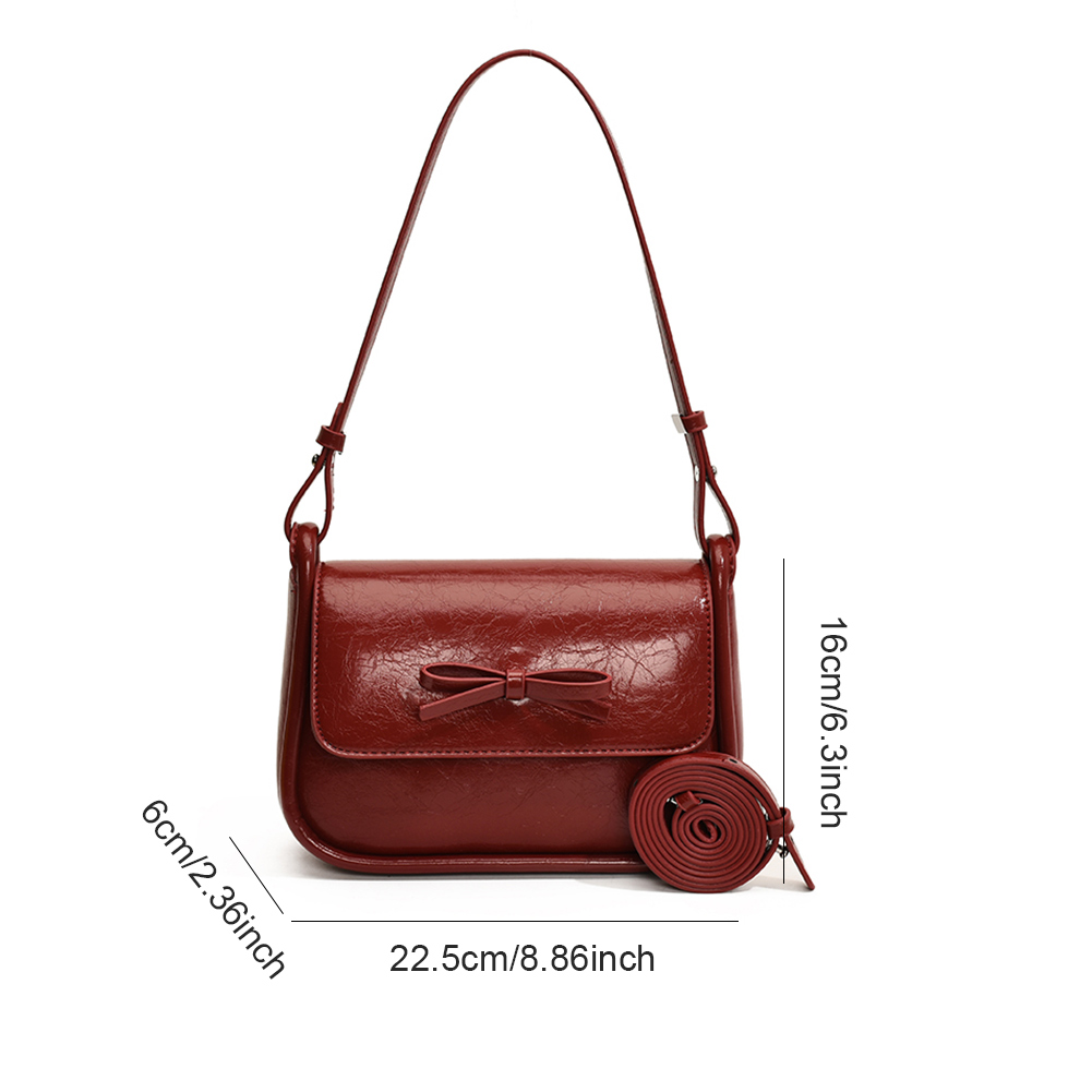 Women Retro Shoulder Bag PU Leather Bow Vintage Crossbody Bag Solid Color Square Underarm Bag Female Commute Bag