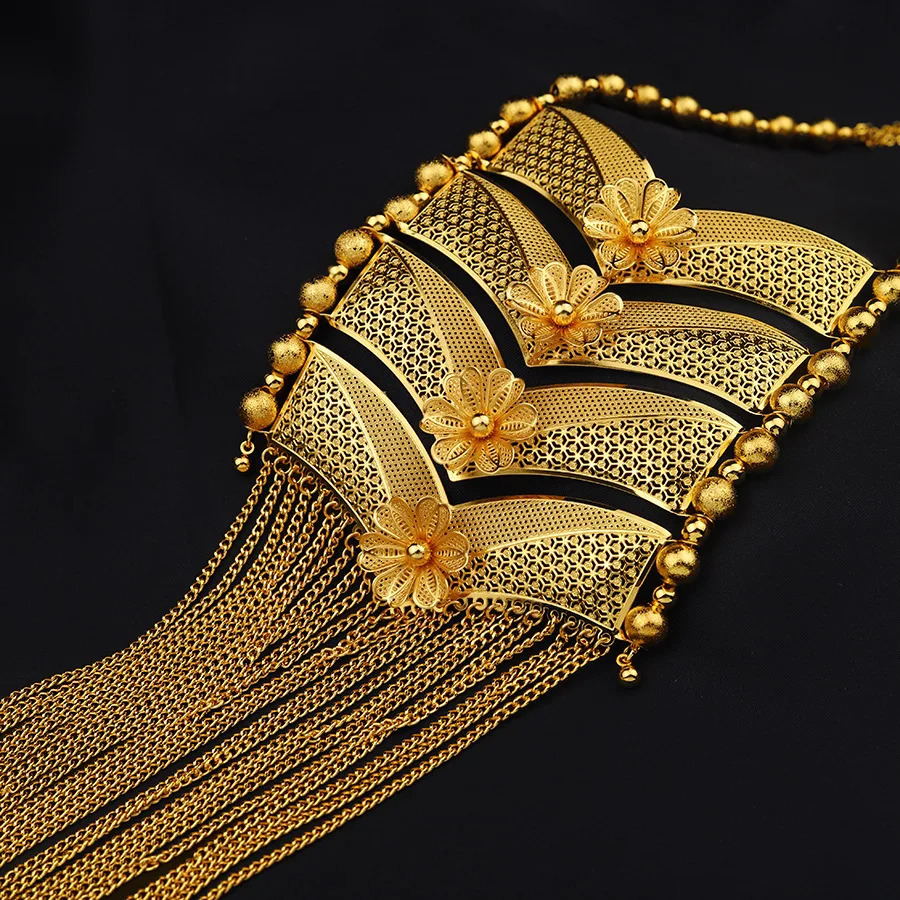 Dubai Indian Necklace Earrings Big Pendant Tassel Jewelry Set Gold Color For Women Nigeria African Bridal Wedding Party Jewelery 241107