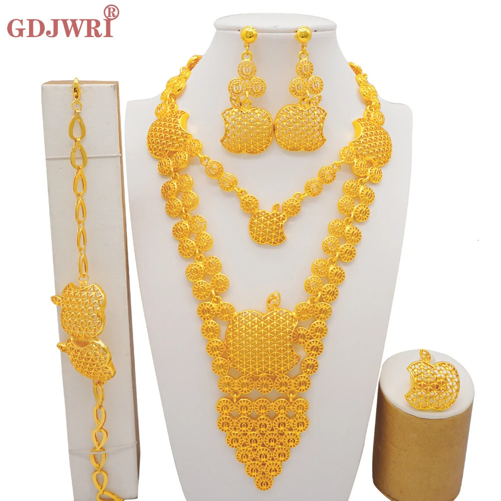 Fashion Necklace Earrings Jewelry Set Dubai Gold Color French For Women Bridal Wedding Arab African Party Gifts 241107