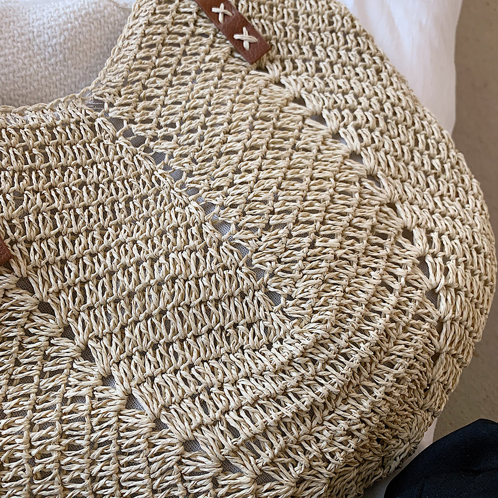 Vintage Woven Women Summer Hollow Shoulder Shopping Bag Large Capacity Handbags