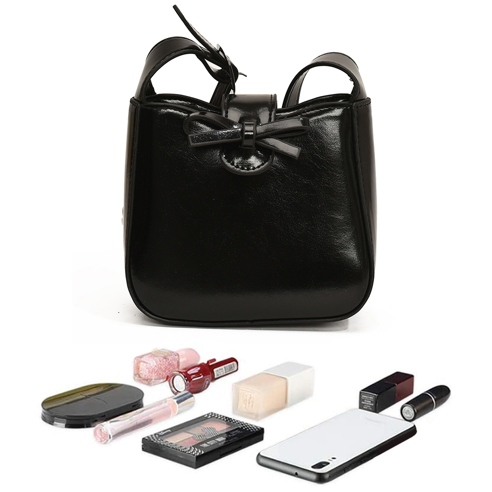 PU Leather Solid Color Crossbody Bag Shoulder Bag for Women Bow Retro Handbag Magnetic Closure Satchel Purse for Work Travel