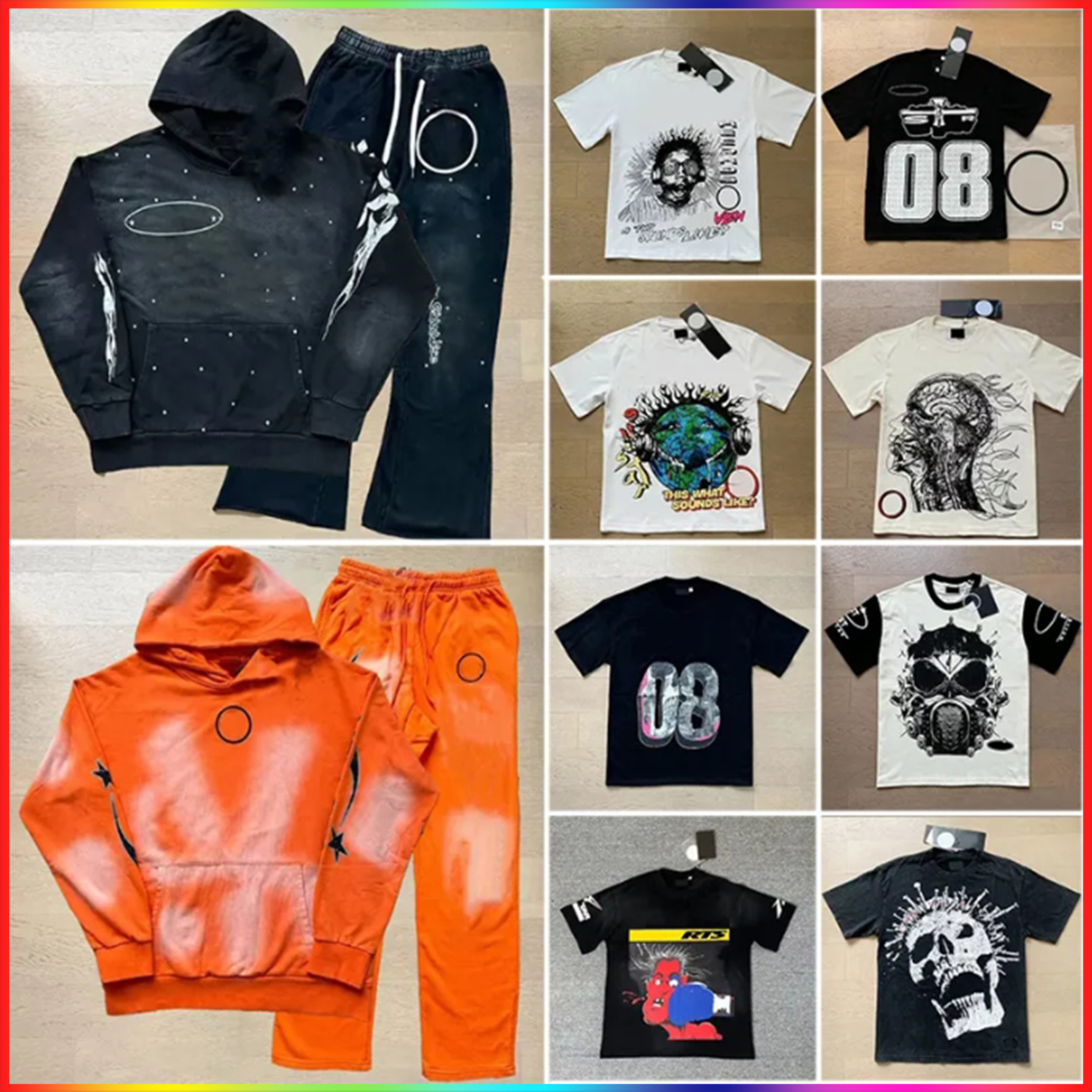 Mens Hoodies Designer T Shirts Men hell starhoodie Long Sleeve Pullover Street trend Hip hell starshirt hoodie Retro Alphabet Print pants women and Mens tracksuit