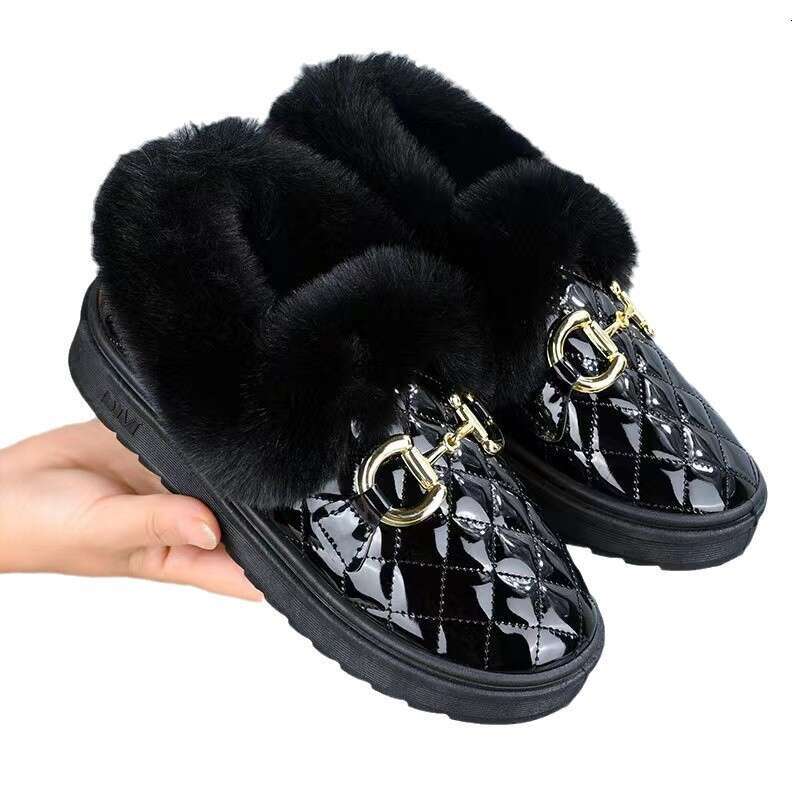 New Winter 2024 Snow Boots Leather Velvet Warm And Fury Versatile Women's Cotton Shoes
