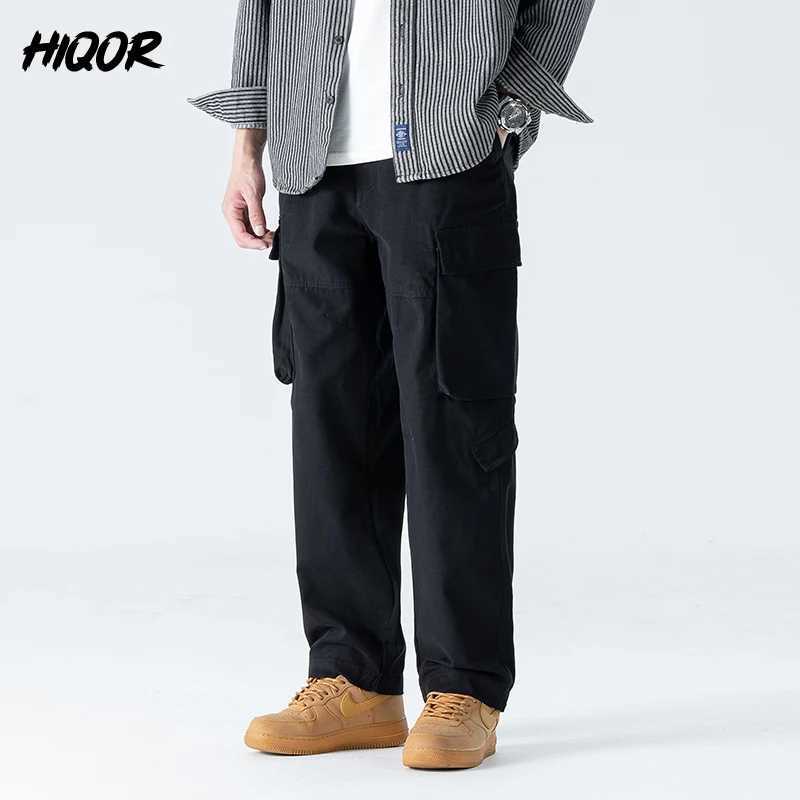 HIQOR New In Men Workwear Pants Autumn Winter Men Baggy Straight Casual Pants Man Cotton Cargo Pants Outdoor Armygreen Overalls LX241107
