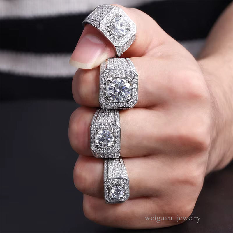 Hip Hop Jewelry Wedding Engagement Gift Sterg Sier Paved VVS Moissanite Iced Out Dia Band Ring For Men