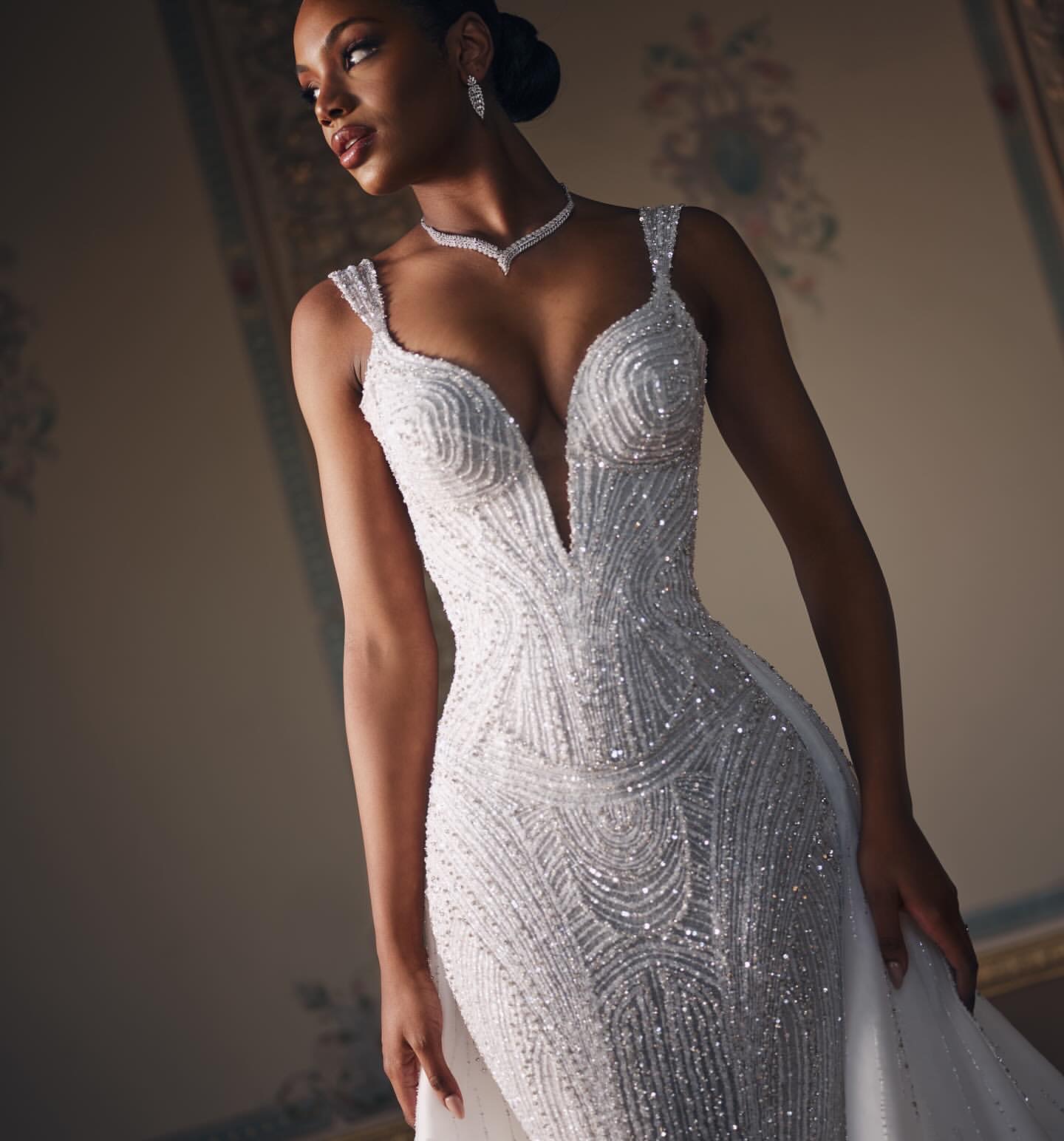 Vintage crystal Mermaid Wedding Dress overskirts straps beaded wedding dresses Bridal Gowns bride dress
