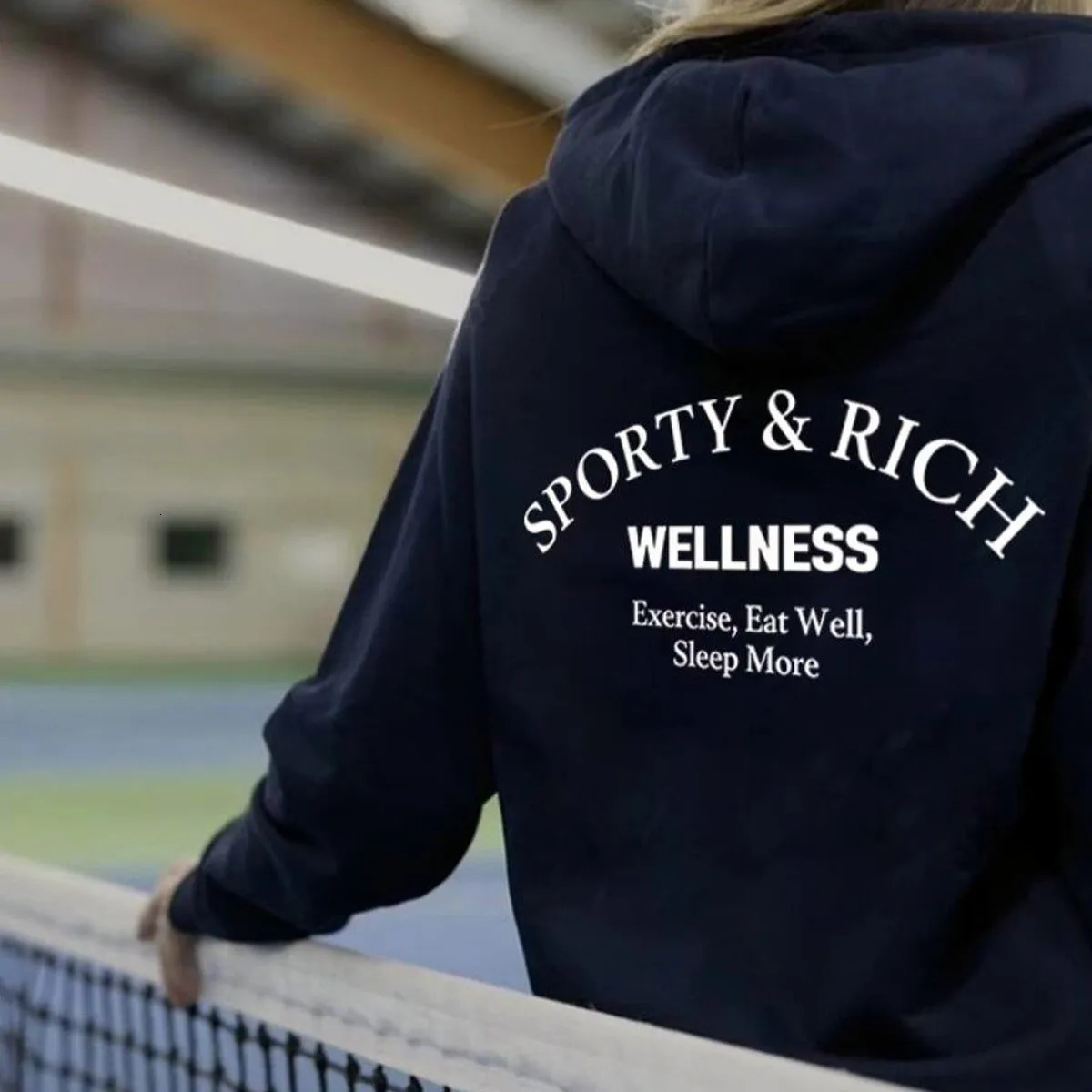Sport Make You Health American Vintage Women Oversize Navy Cotton Hoodies 90s Street Fashion Autumn Casual Hooded Sweatshirts 241108