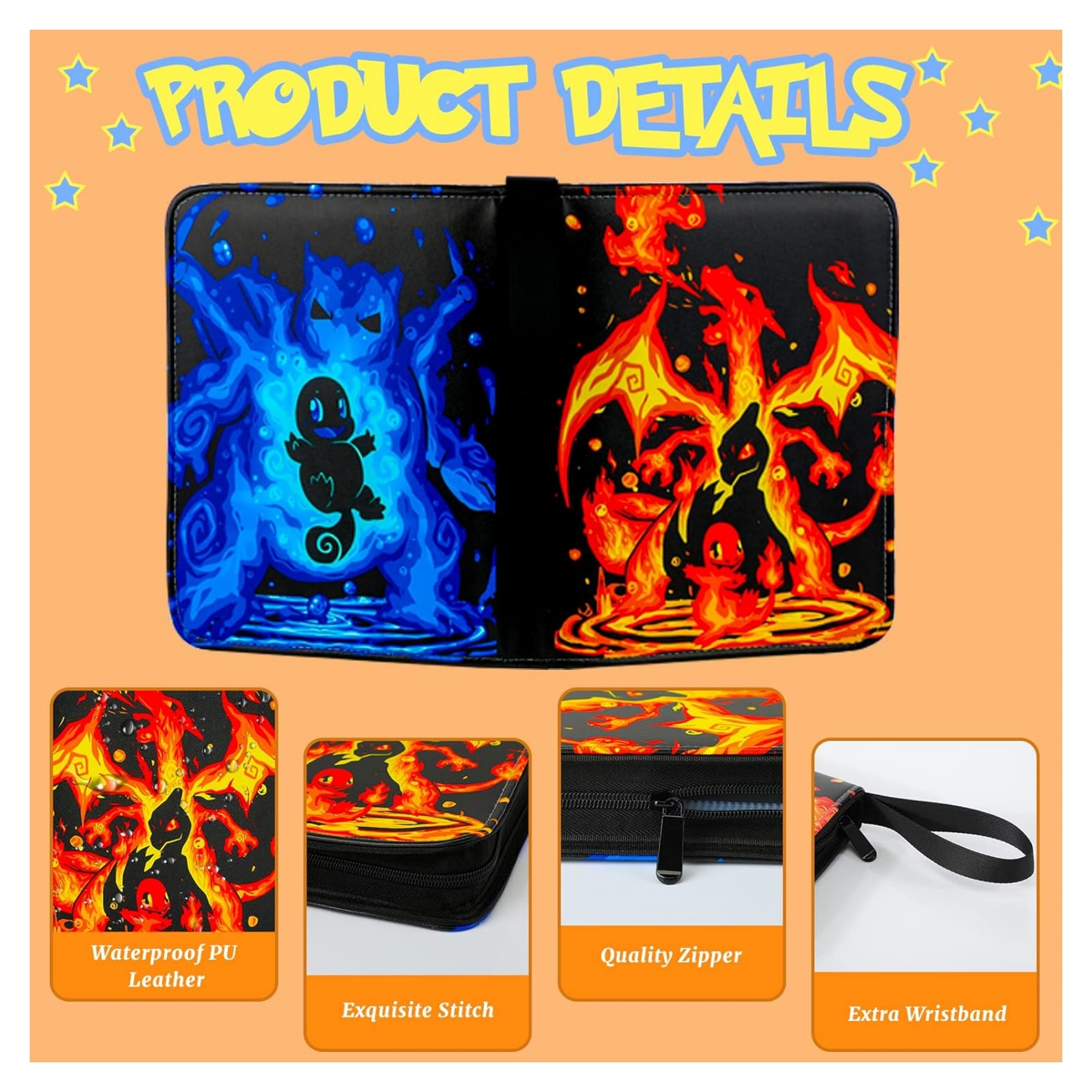 Trading Card Binder-4 Pocket, 400 Pockets Card Holder Album with 50 Removable Sleeves, Portable Card Collection Book with Zipper