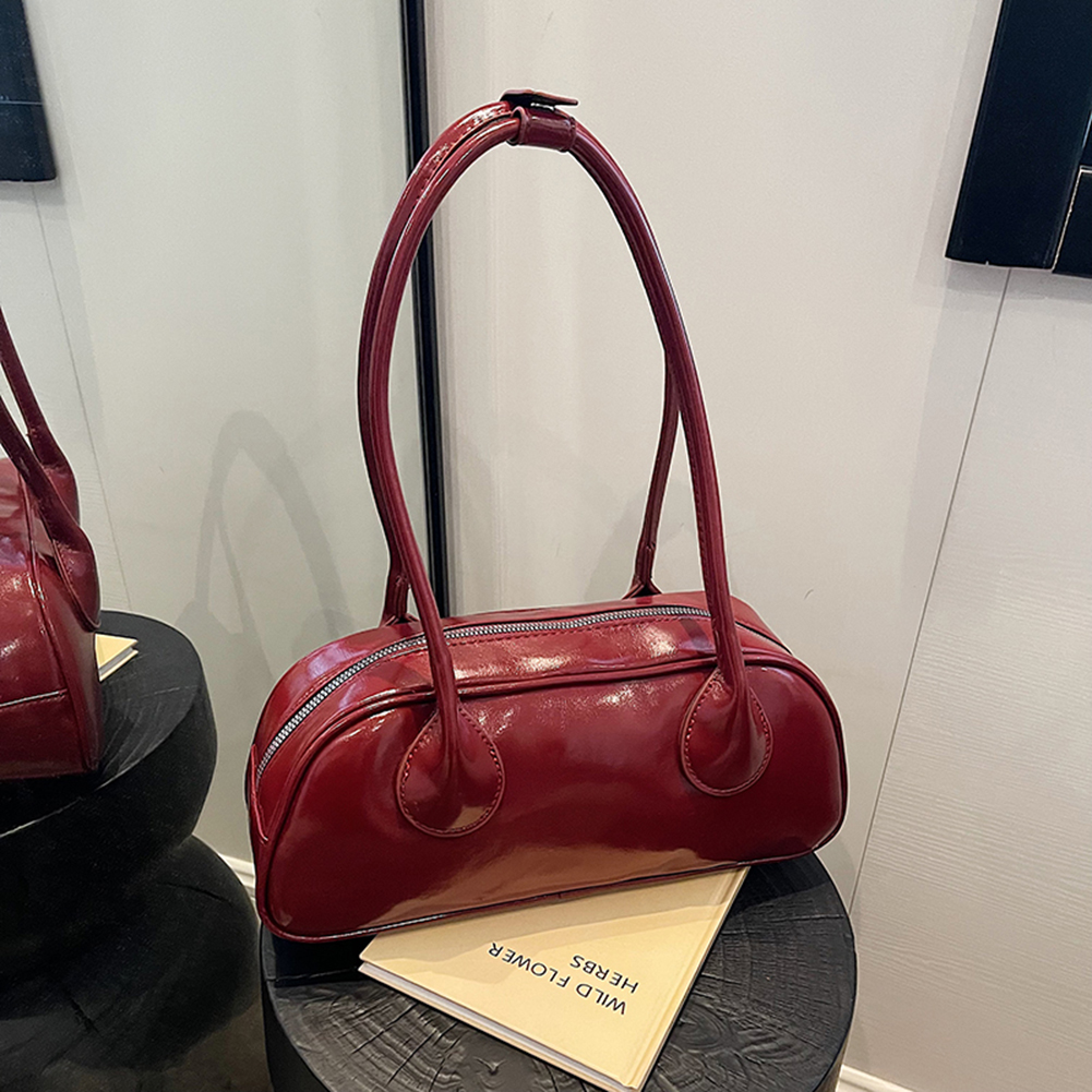 Shoulder Bag for Women Solid Color Tote Bag PU Leather with Zipper Work Shopping Bag