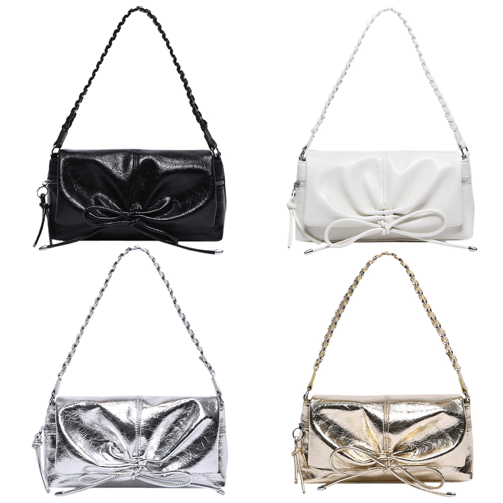 Women Flap Handbag Bowknot PU Leather Clutch Purse Magnetic Closure Underarm Purse Hobo Bag for Vacation Travel Commuting