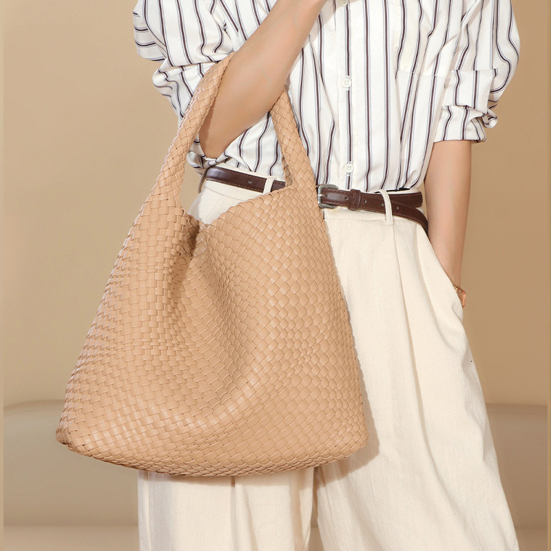 Fashion Woven Bags For Women Shoulder Bag Vegan Leather Handbags Large Work Travel Beach Tote Purse