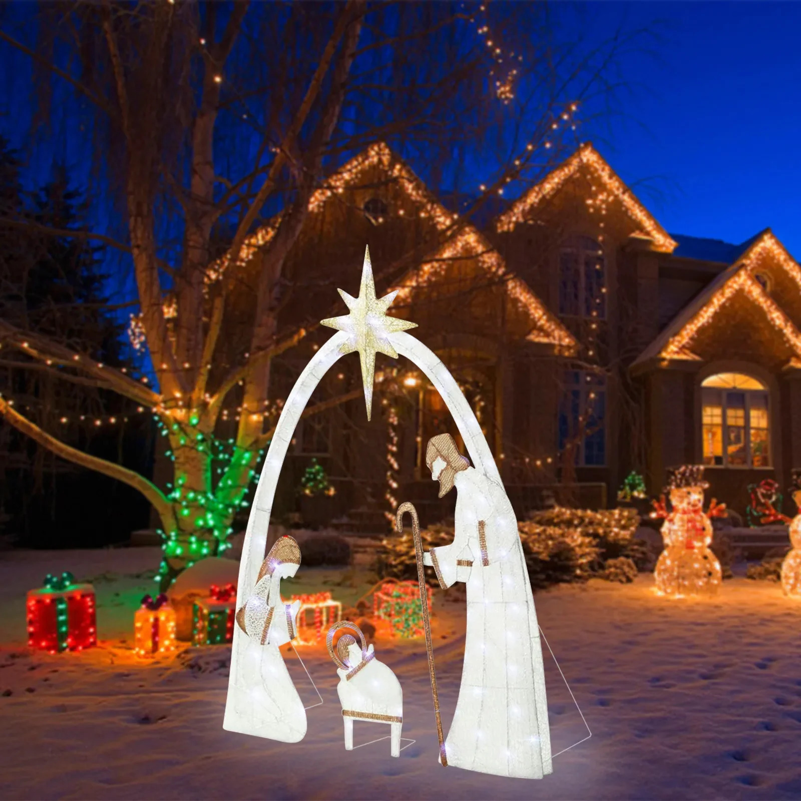 Outdoor Christmas Decoration Lighted Nativity Set 5ft Jesus Scene With LED Lights For Holiday Lawn Garden Decor 241107