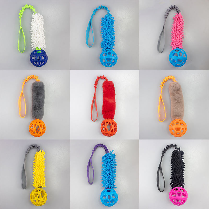 COSTOM Manufacturer wholesale dog mop toy pet squeaky lint bite toy pull barbell dog toy