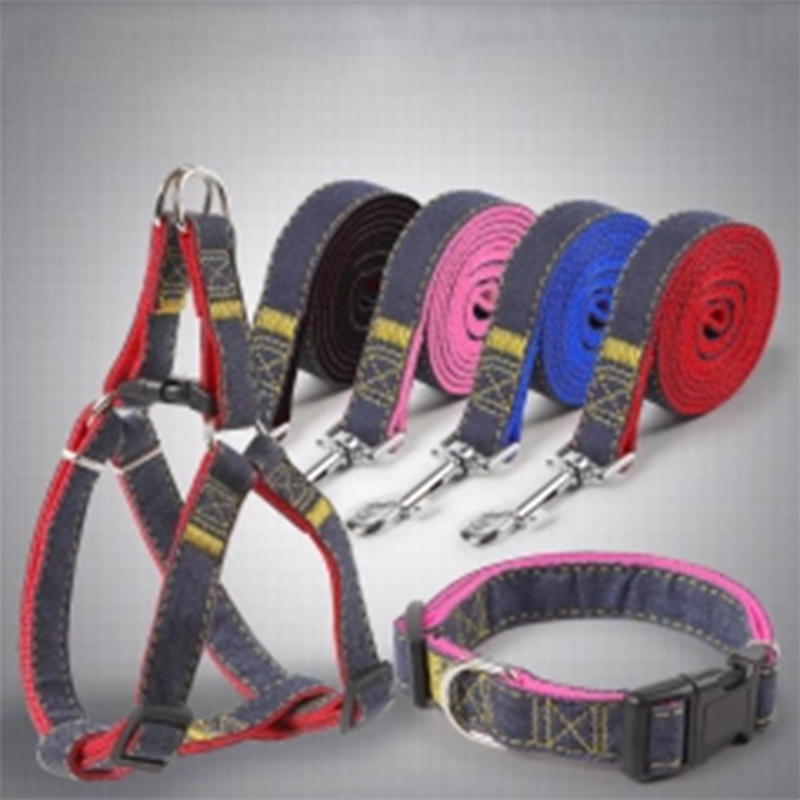 Stylish and Functional Denim Dog Harness Combination Featuring Ergonomic Grip and Flexible Length Options