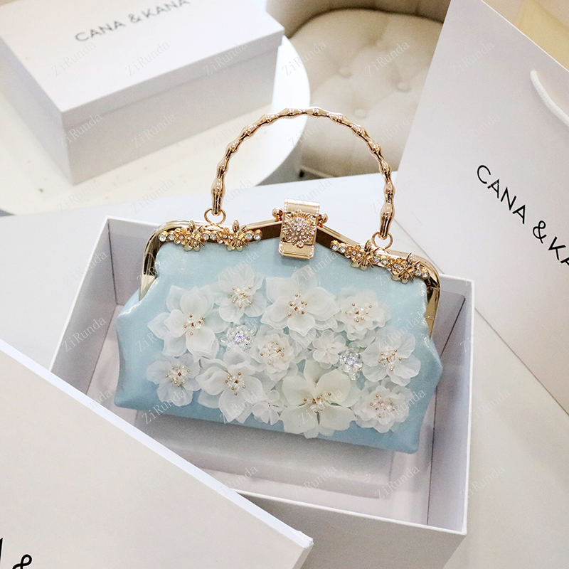 Foreign pearlescent three-dimensional jelly flower mouth gold bag autumn new trendy girl portable shoulder messenger bag