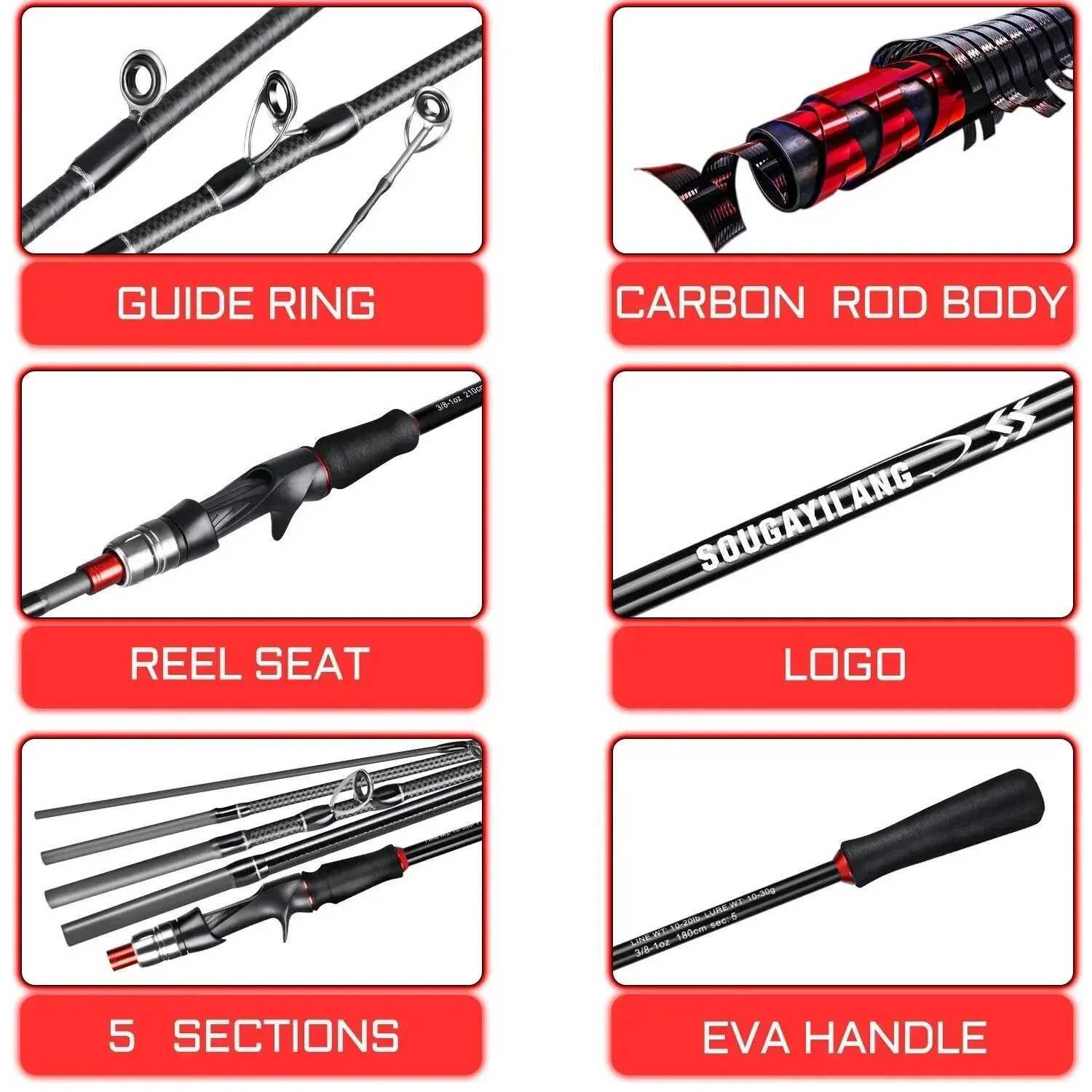 Sougayilang casting fishing rod reel set 1.8/2.1m Caen fiber casting fishing rod and reel with a maximum drag of 8kg equipped with low-frequency Parke