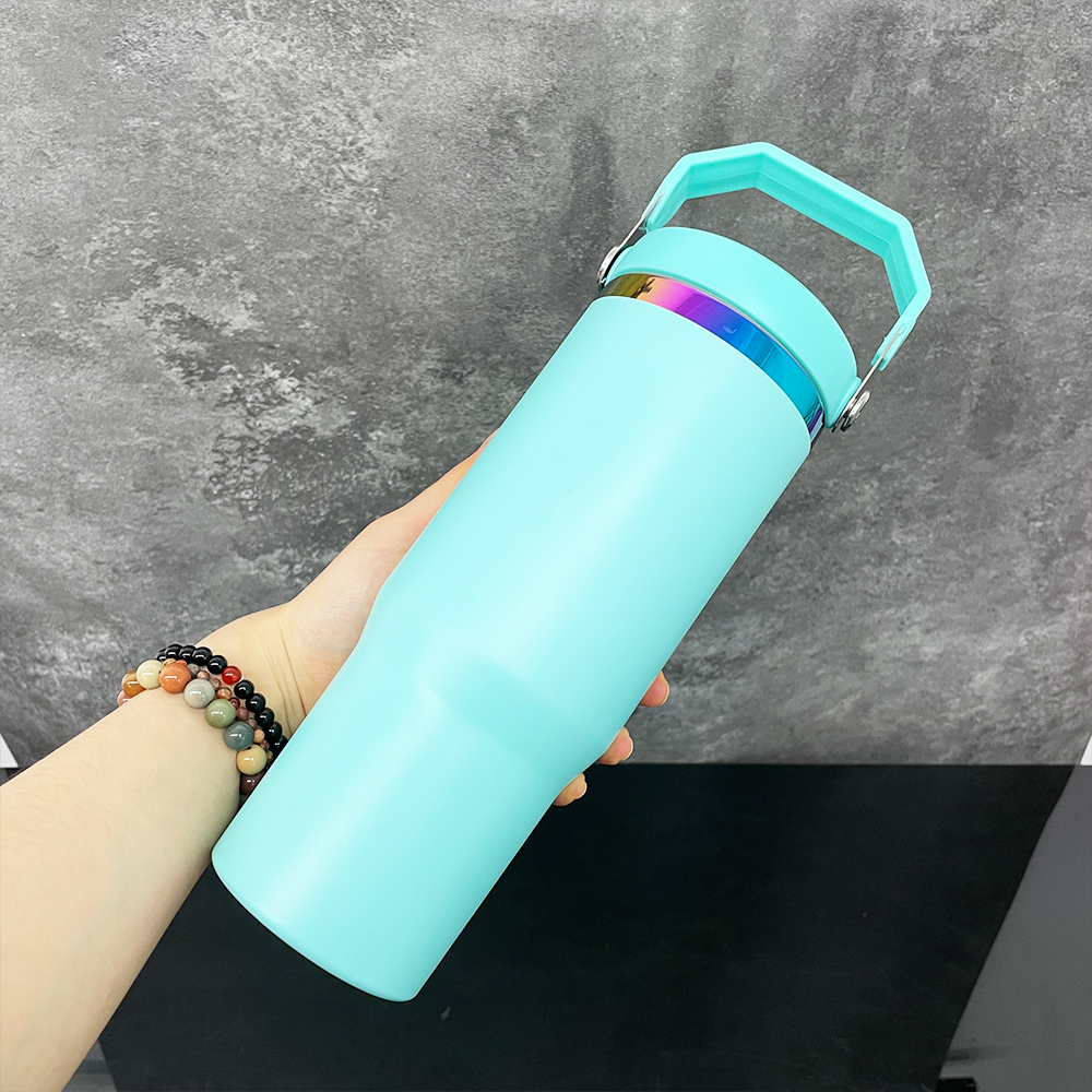 Flip straw 30oz matte macaron rainbow plated tumbler Leak proof stainless steel vacuum insulated travel mugs coffee cups for Laser engraving