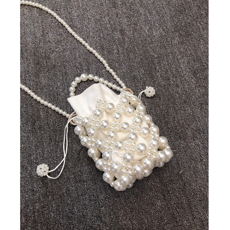 French Style Women's Handmade Diy Material Kit Hand Woven Beading Pearl Bucket Bag Handheld Crossbody Bag Hard Shoulder