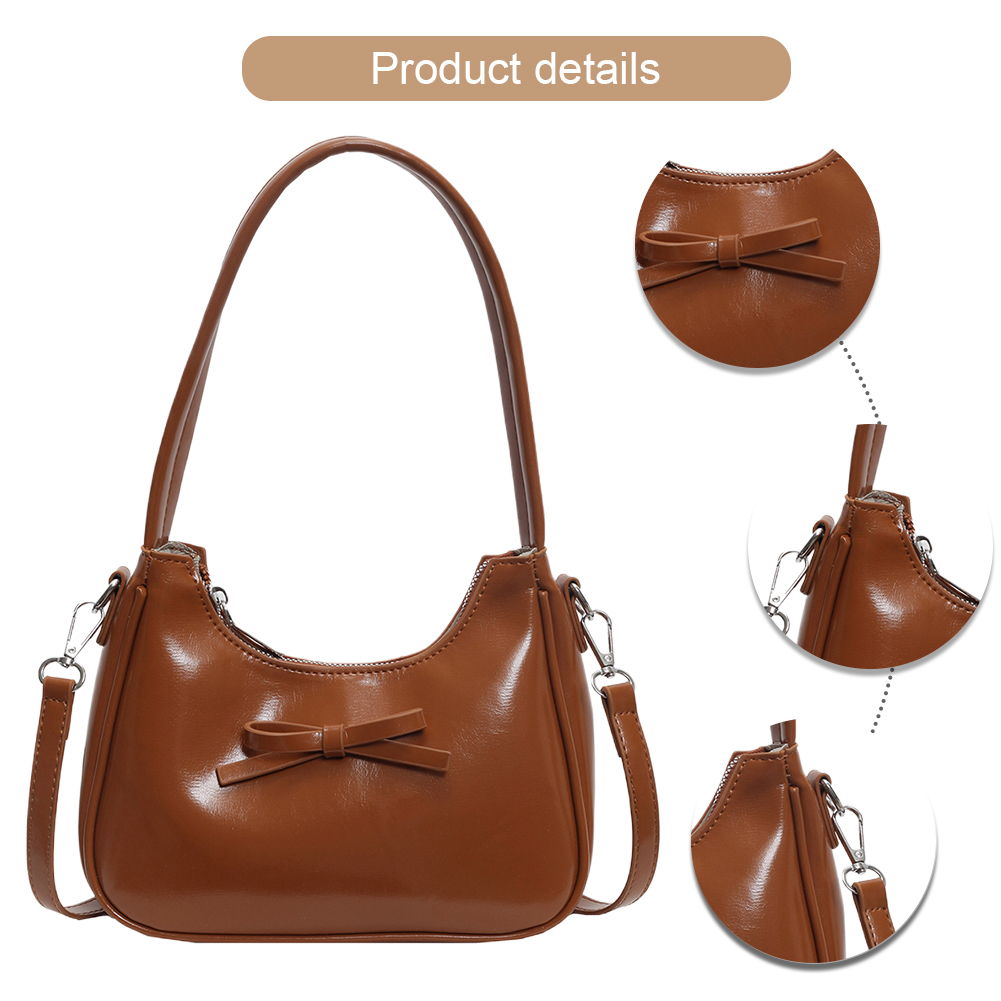 Shoulder Bag Women PU Leather Zipper Crossbody Bag Solid Color Crescent Bag Clutch Purse for Work Travel Shopping