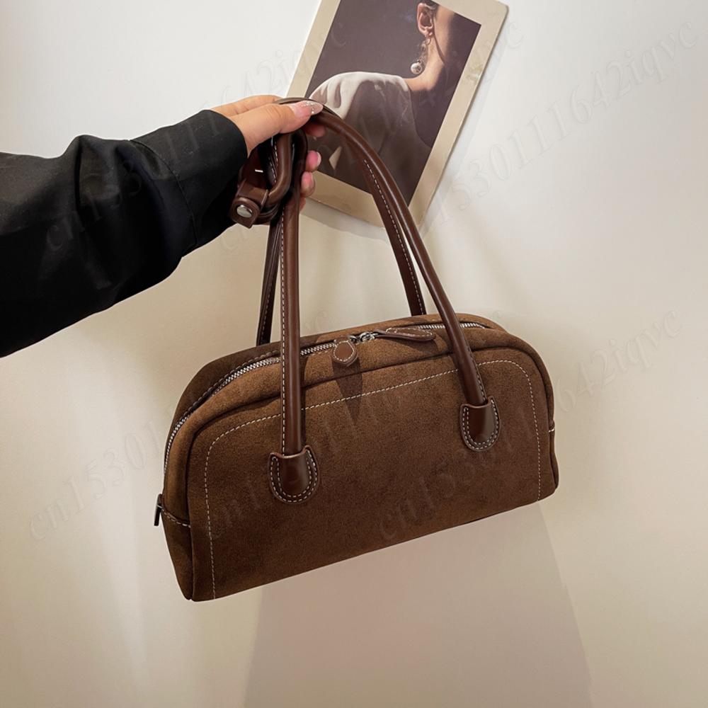 New Suede Shoulder Bag for Women Multi Pocket Underarm Bag Faux Suede Solid Color Handbag Zipper Satchel Bag for Work Shopping