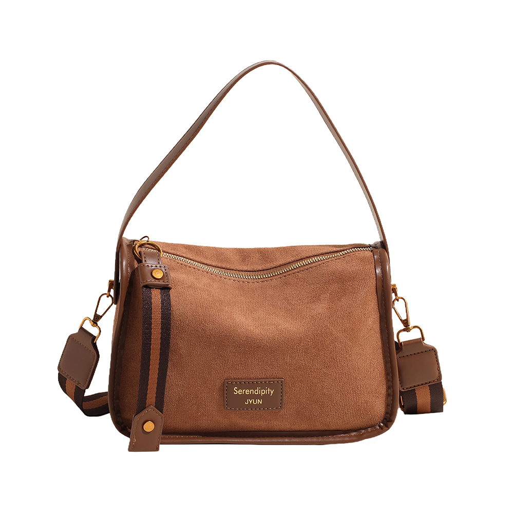 Women Suede Crossbody Bag Adjustable Strap Handbag Multiple Pocket Underarm Bag Zipper for Work Travel