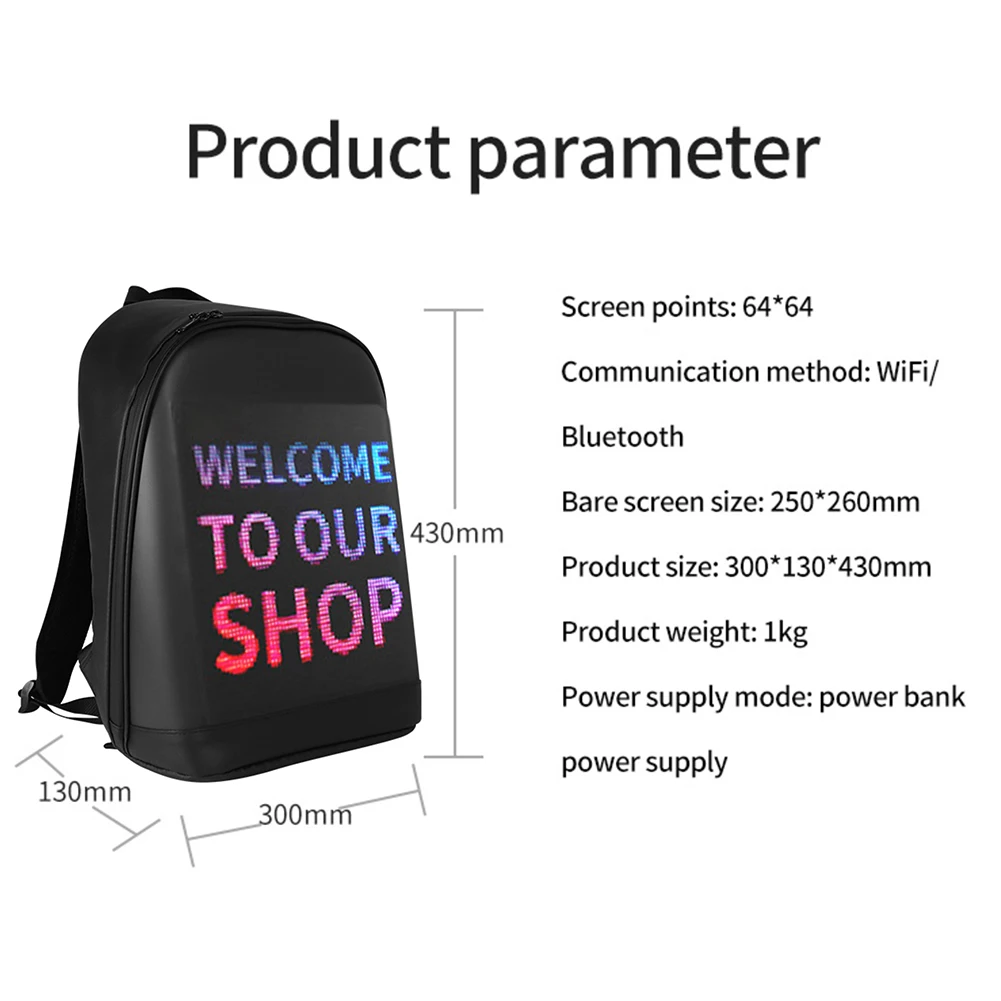 Business Travel Laptop Bag LED Display Screen Advertising Billboard Backpack