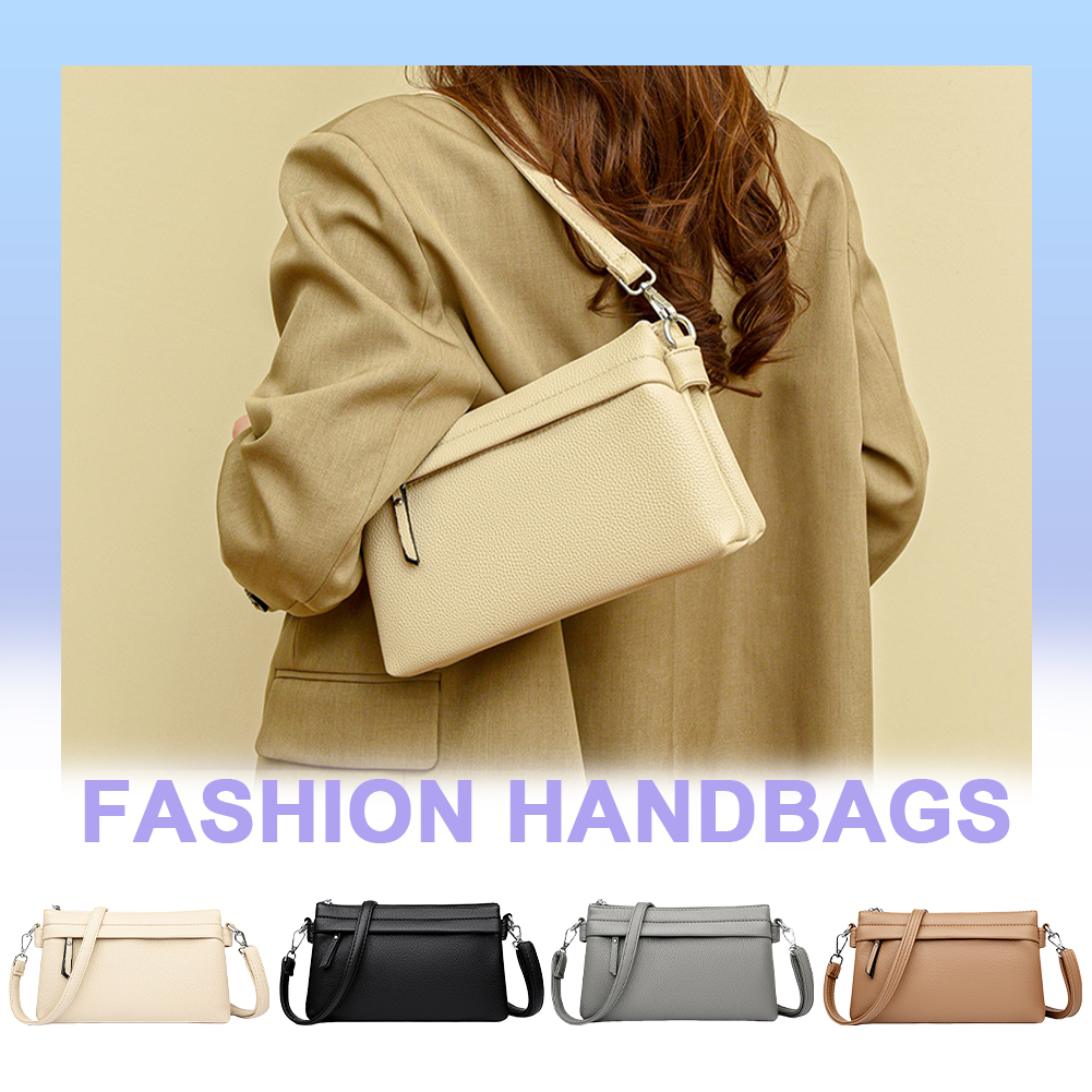 Crossbody Bag for Women Multi Compartment Satchel Purse PU Leather Zipper Wristlet Clutch Solid Handbag for Work Travel