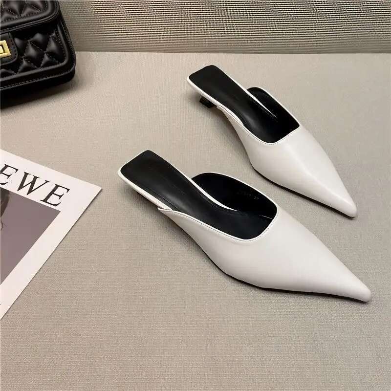 Summer Low Heel Sandals White Rubber Slides Mules Shoes for Women 2024 Outside Woman Slippers Normal Comfortable