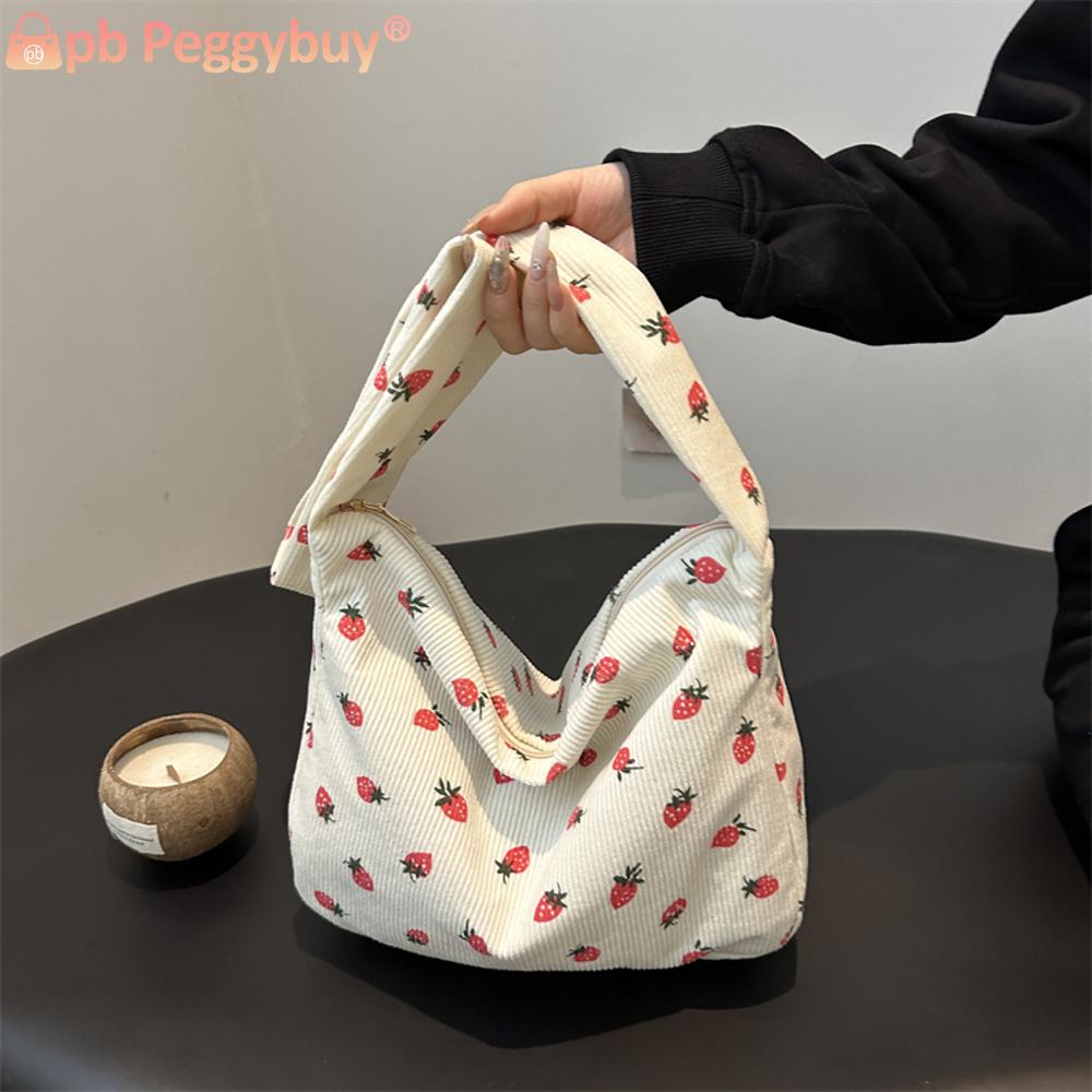 Women Corduroy Shoulder Bag Cute Strawberry Crossbody Bag Handbag Satchel Bag for Shopping Dating