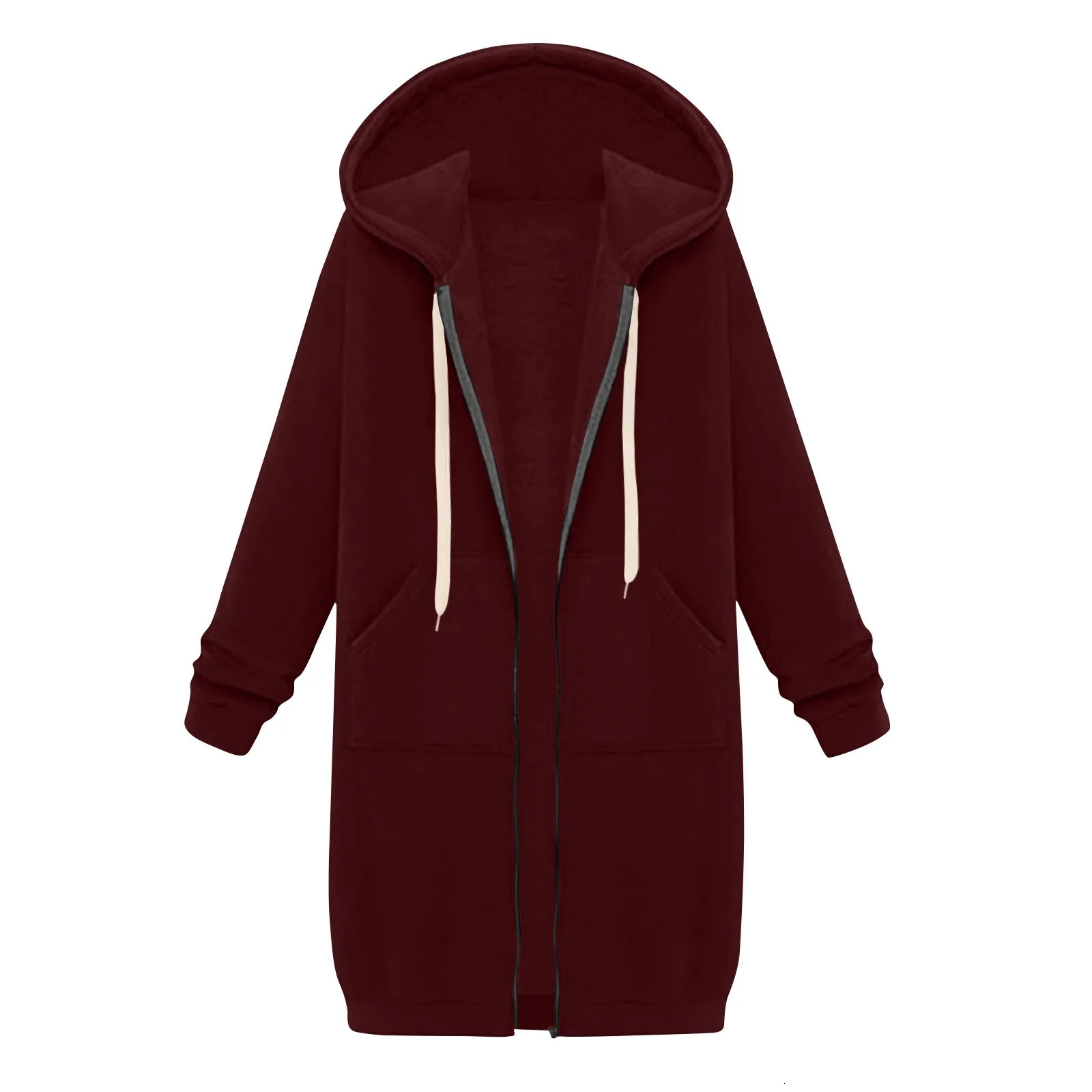 WomenS Casual Zip Up Hoodies Long Tunic Sweatshirt Winter Windproof Drawstring Hooded Jacket Outerwear With Pockets Comfortable 241108